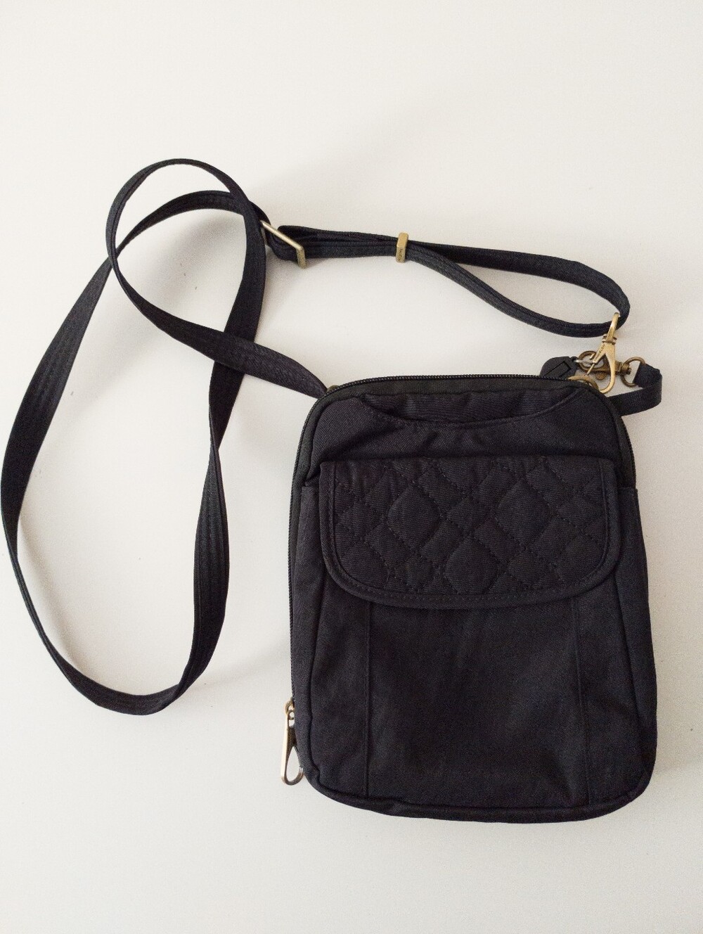 Travelon Anti-Theft Quilted Flap Mini Crossbody Bag Black Teal RFID